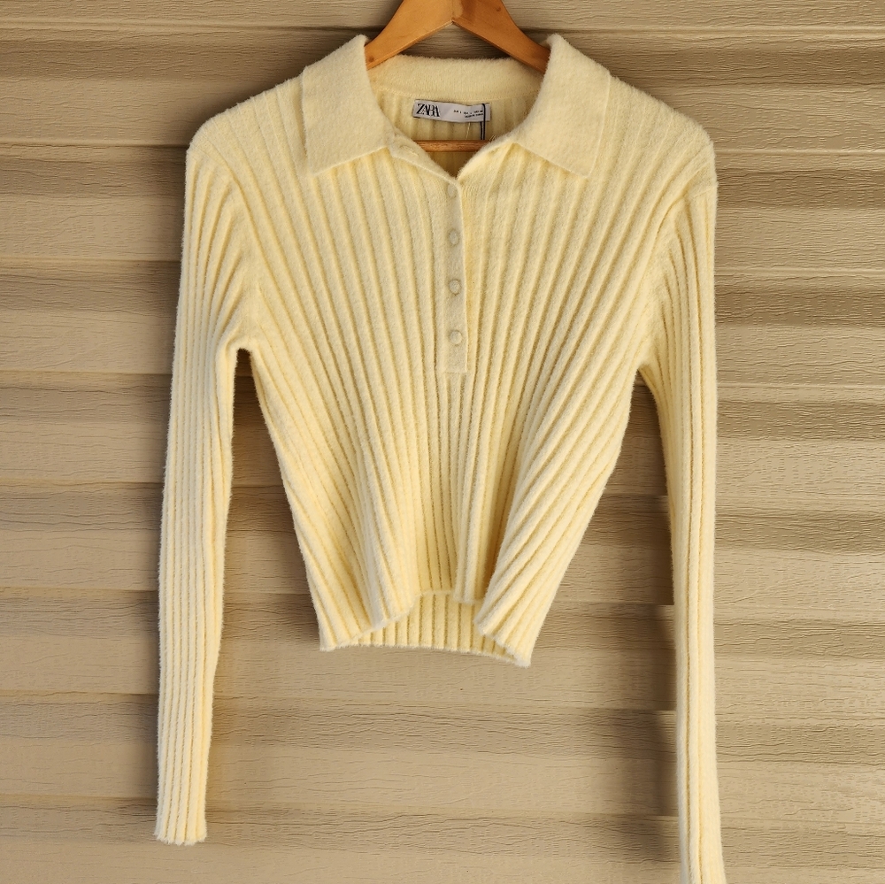Zara Light Yellow Ribbed Sweater - Picture 3 of 11